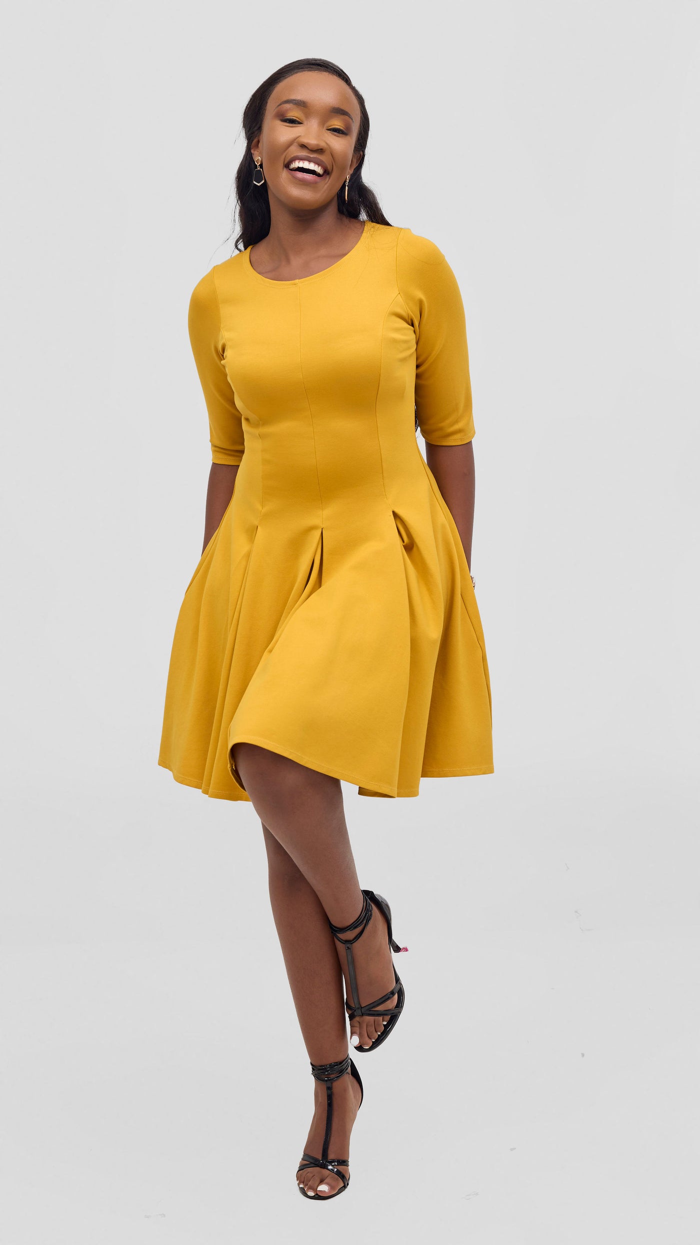 Vivo Aleri A-Line Pleated Dress - Mustard