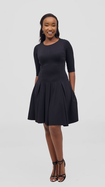 Vivo Aleri A-Line Pleated Dress - Black