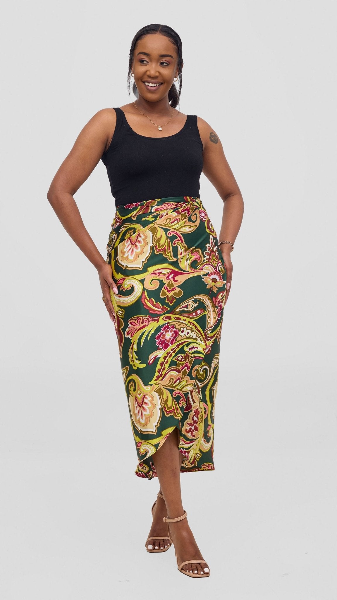 Vivo Sarong Skirt - Dark Green / Hunters Print - Shopzetu
