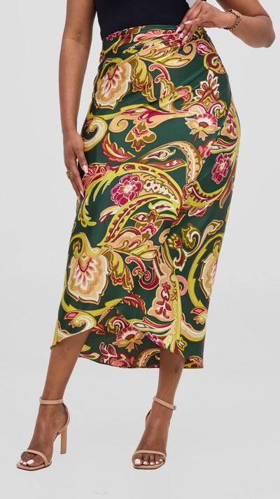 Vivo Sarong Skirt - Dark Green / Hunters Print - Shopzetu