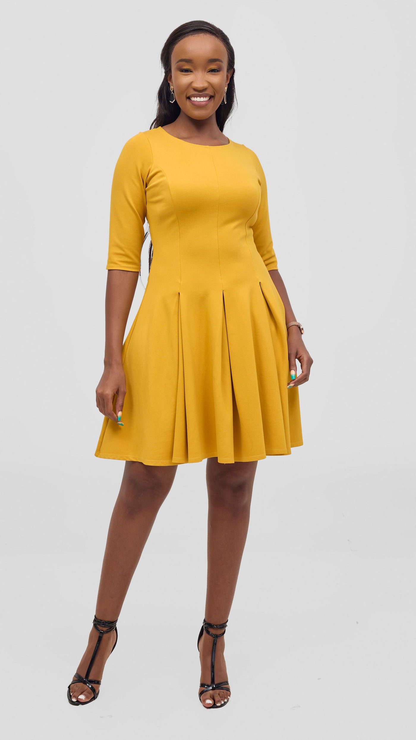 Vivo Aleri A-Line Pleated Dress - Mustard