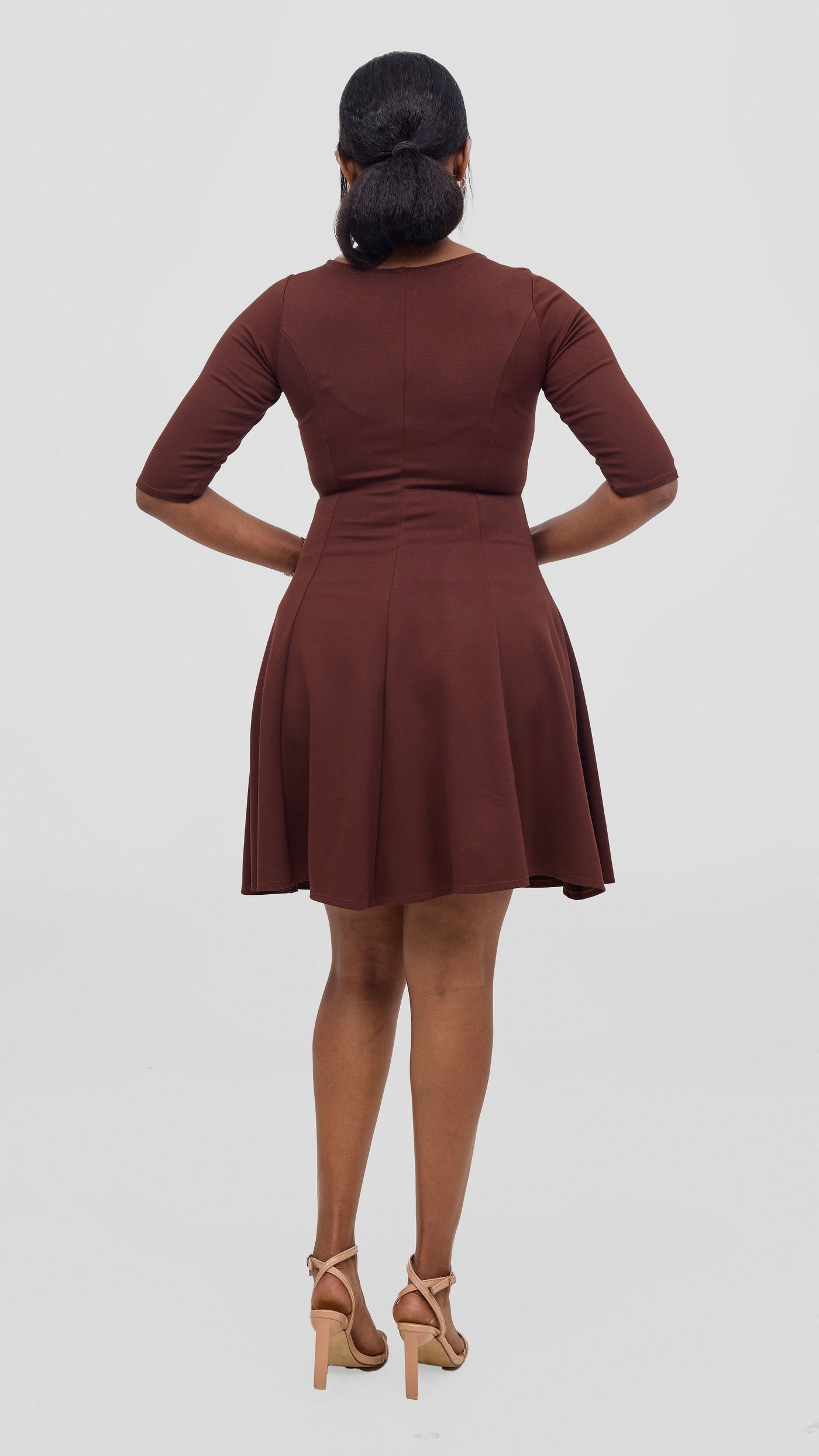 Vivo Aleri A-Line Pleated Dress - Chocolate