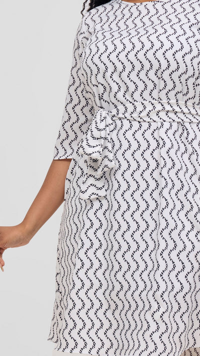 Vivo Laika 3/4 Sleeve Tent Dress - White / Black Print - Shopzetu