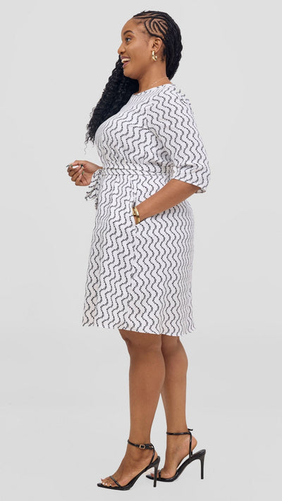 Vivo Laika 3/4 Sleeve Tent Dress - White / Black Print - Shopzetu