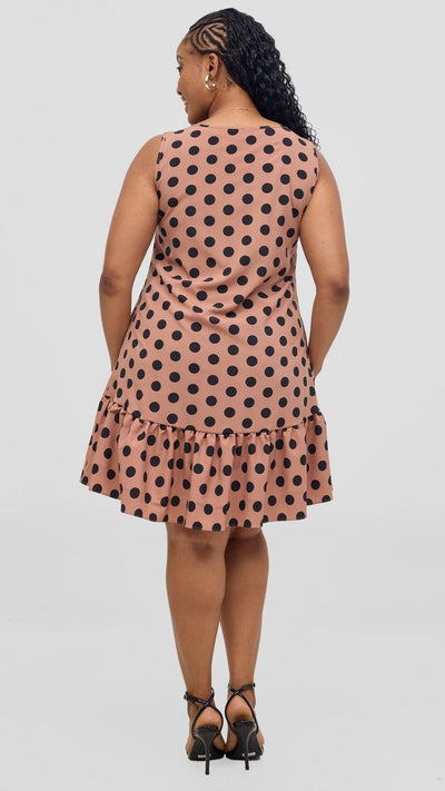 Vivo Dalia Sleeveless Gathered Tent Dress - Taupe / Black Print - Shopzetu