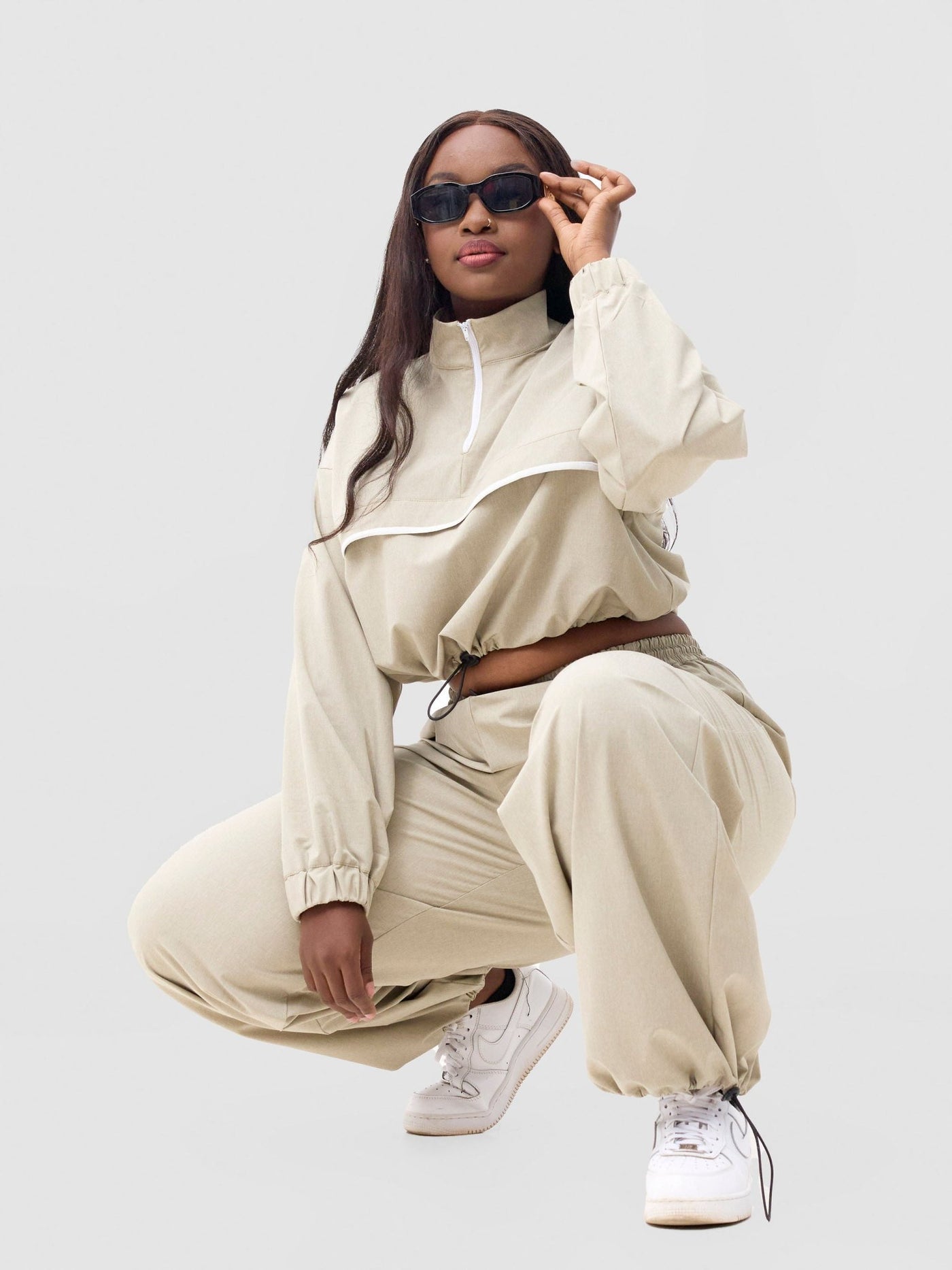 Zoya Vasha Midriff Jacket - Khaki / White - Shopzetu