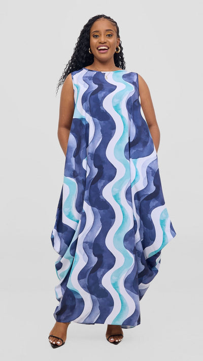 Vivo Seli Maxi Dress - SeaGreen / Navy Loura Print - Shopzetu