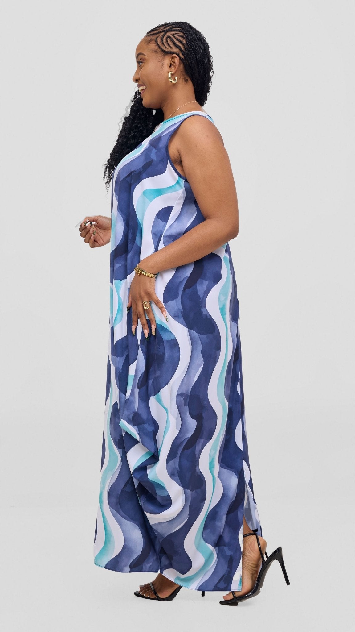 Vivo Seli Maxi Dress - SeaGreen / Navy Loura Print - Shopzetu