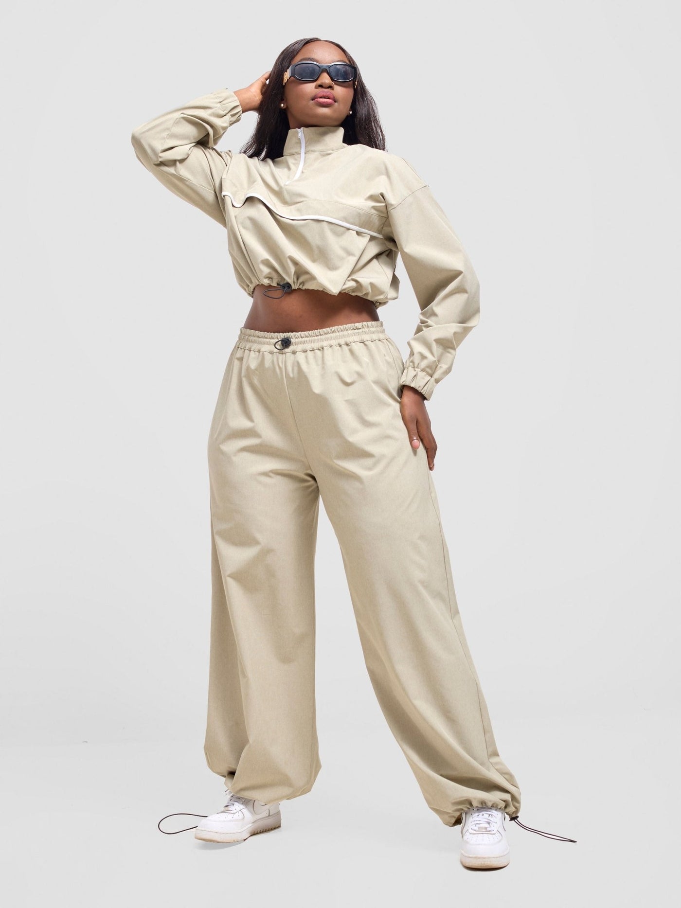 Zoya Vasha Midriff Jacket - Khaki / White - Shopzetu