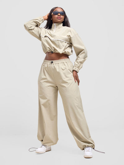 Zoya Vasha Midriff Jacket - Khaki / White - Shopzetu
