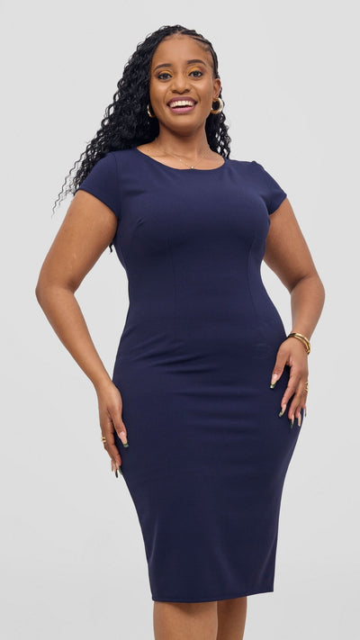 Vivo Imara Cap Sleeve Sheath Dress - Navy - Shopzetu