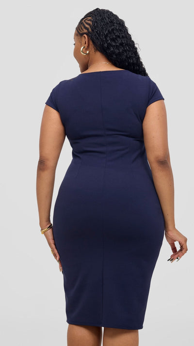 Vivo Imara Cap Sleeve Sheath Dress - Navy - Shopzetu