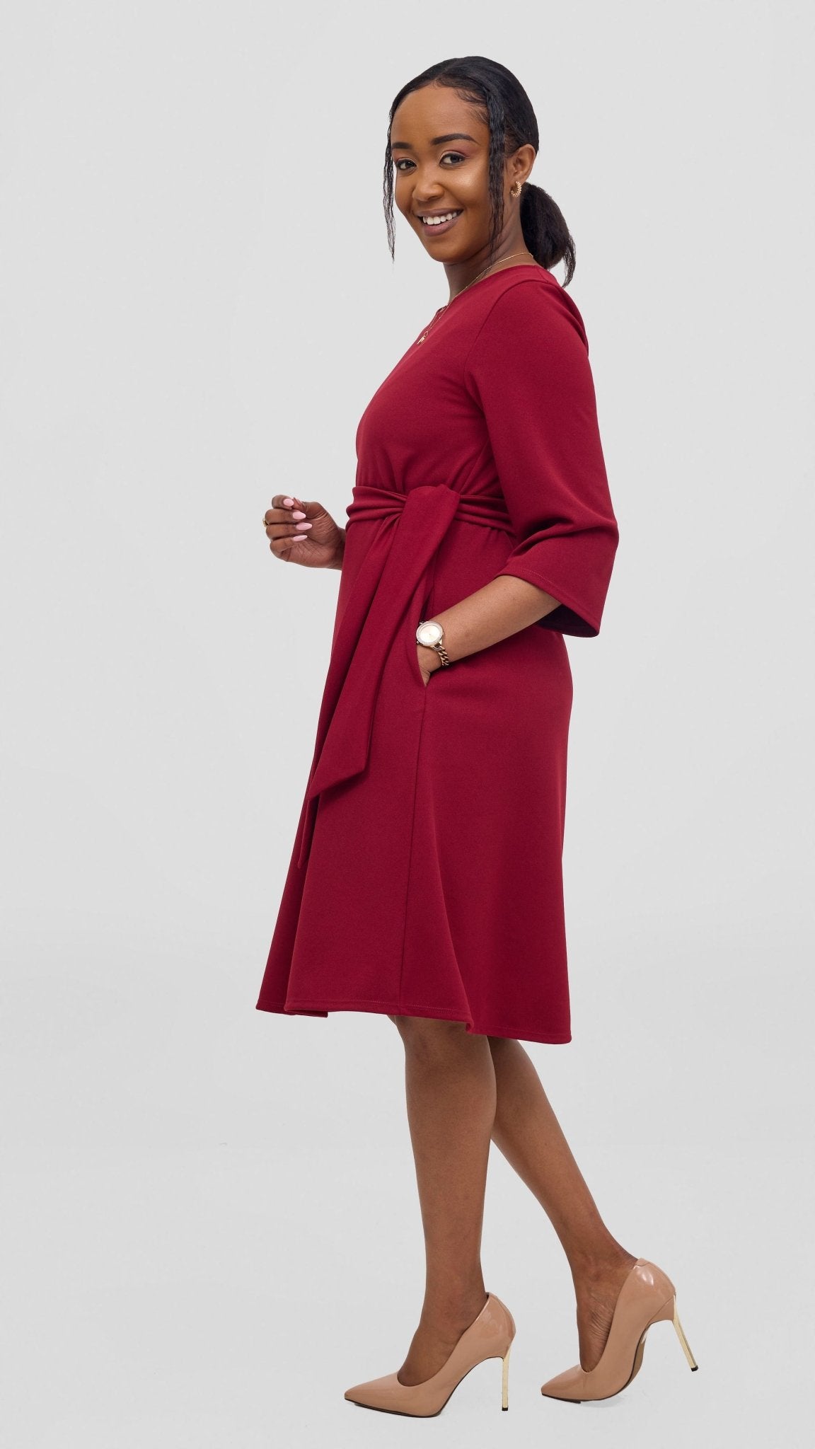 Vivo Imara 3/4 Sleeve Tent Dress - Red - Shopzetu