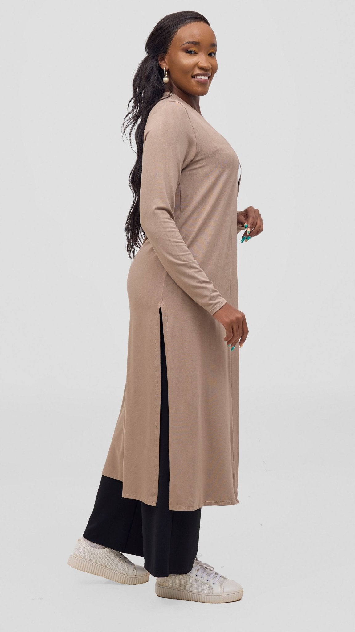Safari Long Sleeve Waterfall - Dark Tan - Shopzetu