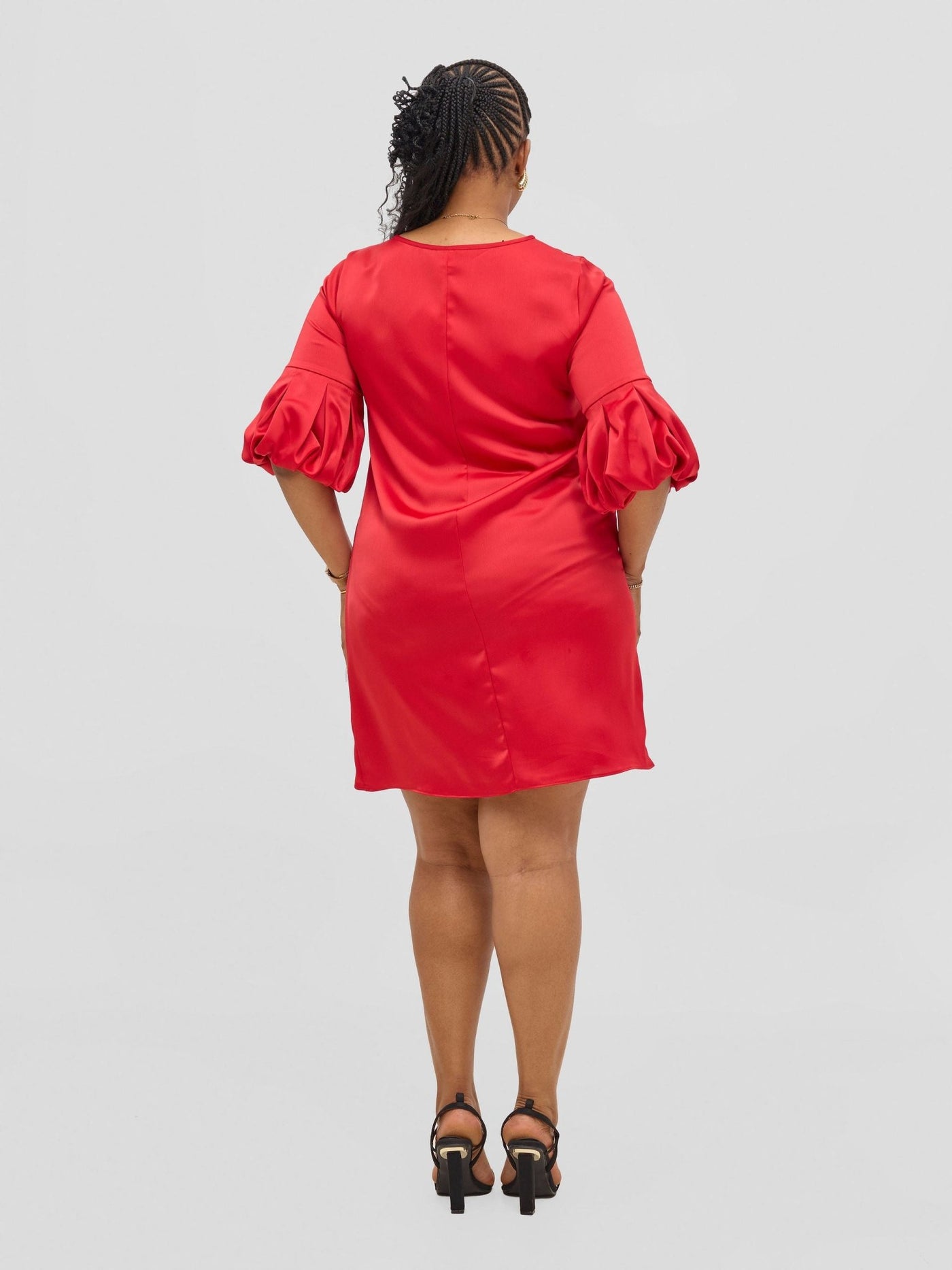Vivo Meli Puff Sleeve Shift Dress - Red - Shopzetu