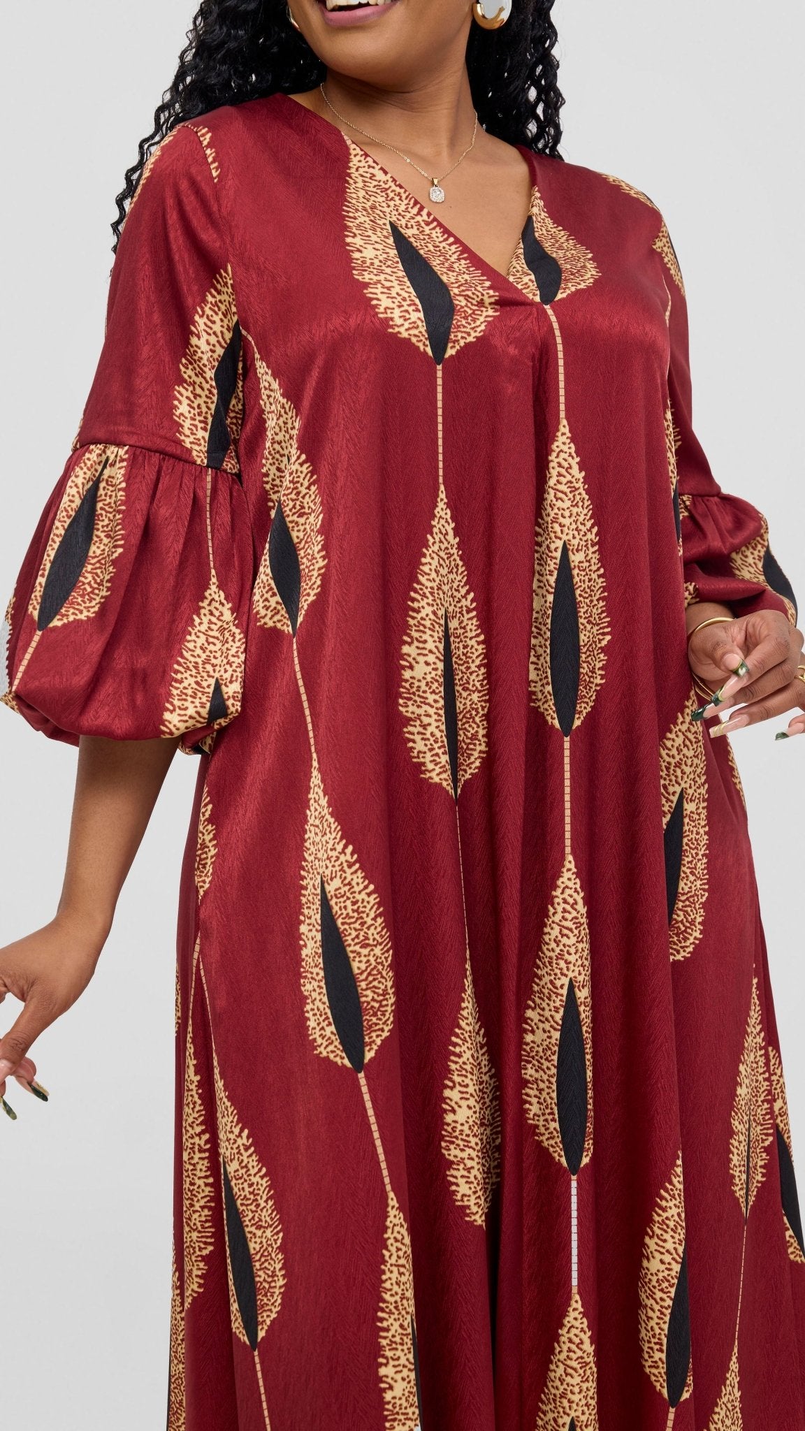 Vivo Hanabi Tent Maxi Dress - Maroon / Beige Print - Shopzetu