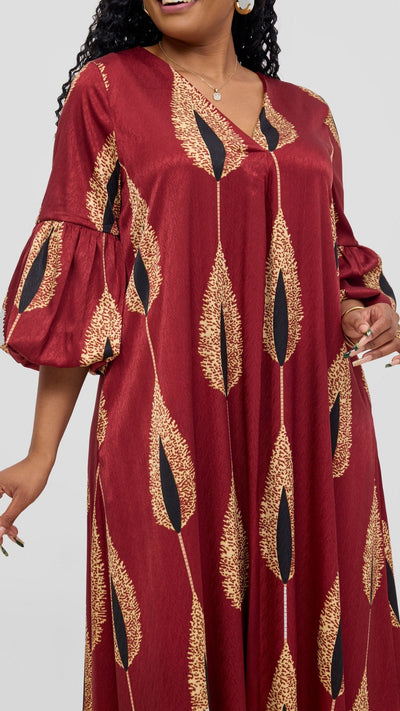 Vivo Hanabi Tent Maxi Dress - Maroon / Beige Print - Shopzetu