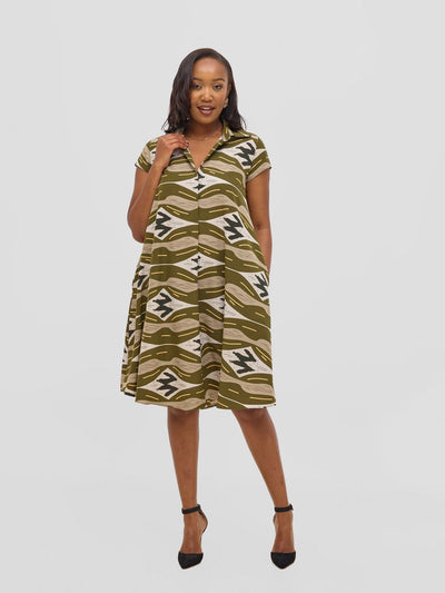 Vivo Yumi Cap Sleeve Dress - Hunters / White Print - Shopzetu