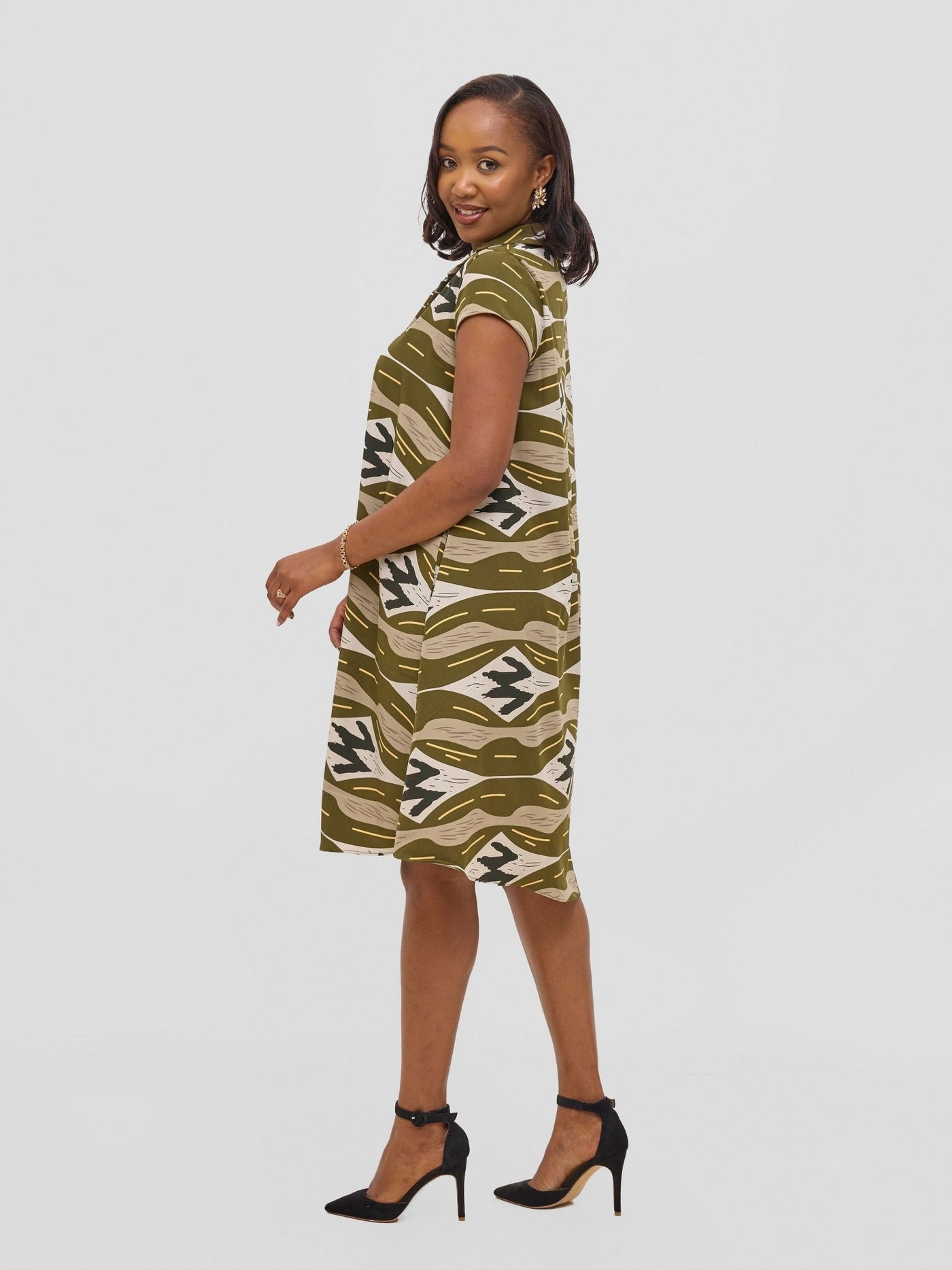 Vivo Yumi Cap Sleeve Dress - Hunters / White Print - Shopzetu