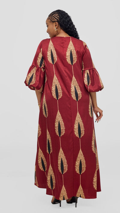 Vivo Hanabi Tent Maxi Dress - Maroon / Beige Print - Shopzetu