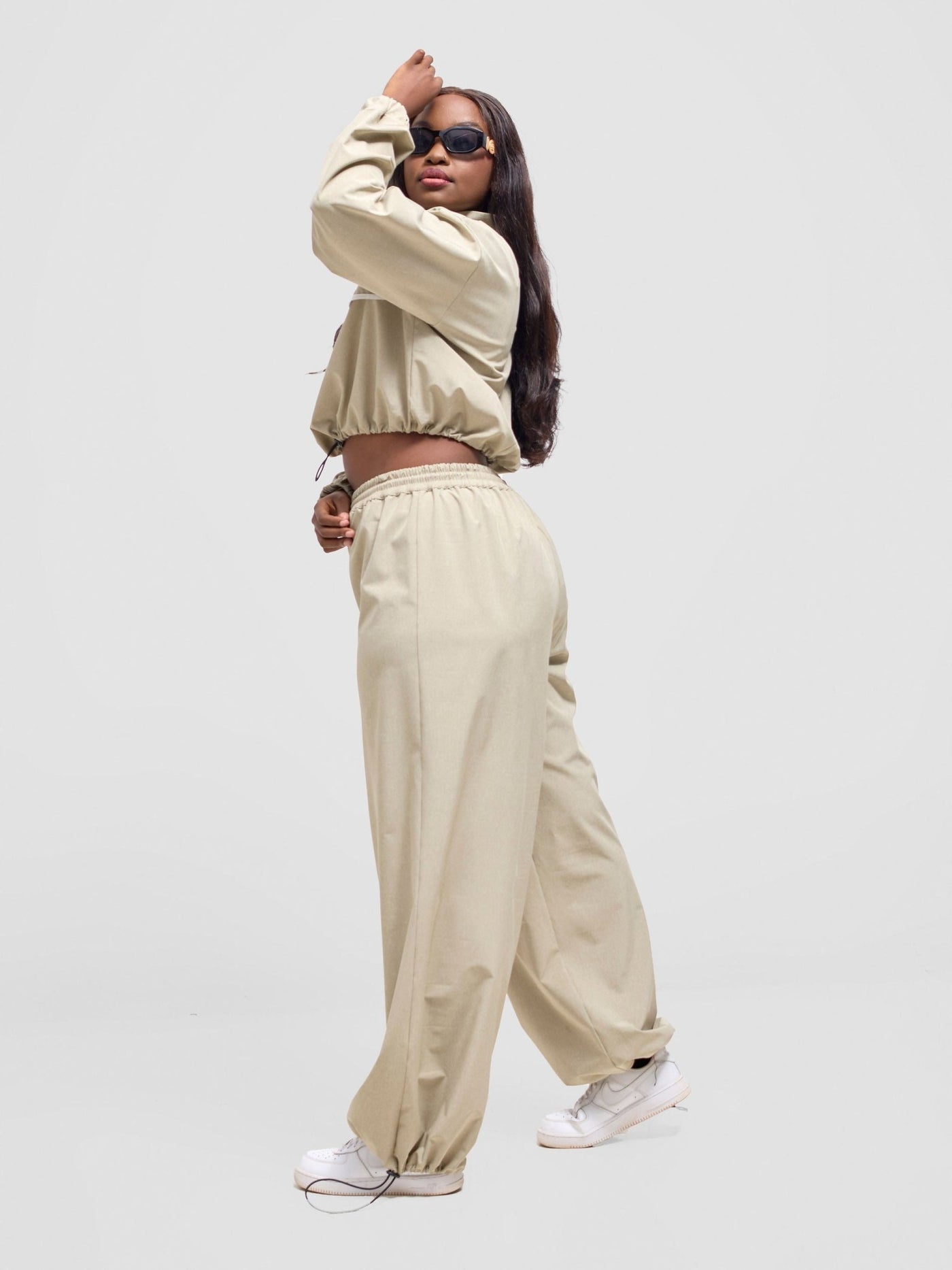 Zoya Vasha Midriff Jacket - Khaki / White - Shopzetu