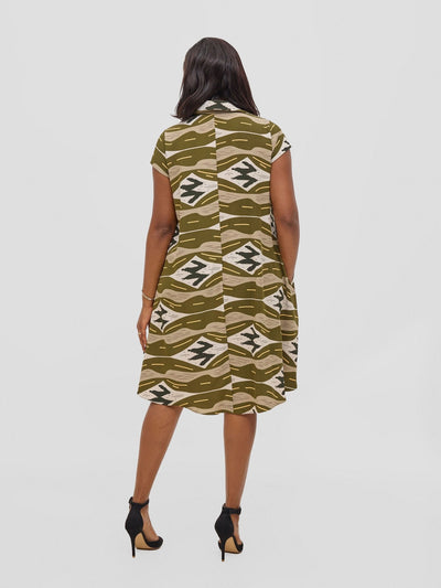 Vivo Yumi Cap Sleeve Dress - Hunters / White Print - Shopzetu