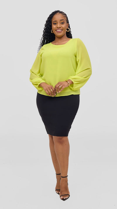 Vivo Basic Chiffon Bishop Sleeve Top (Double Layered) - Yellow - Shopzetu