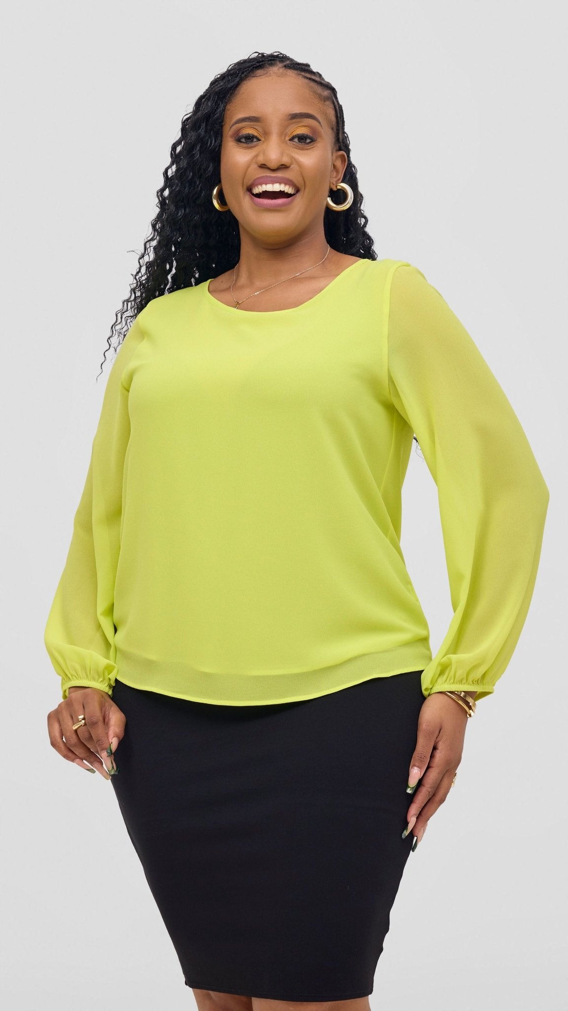 Vivo Basic Chiffon Bishop Sleeve Top (Double Layered) - Yellow - Shopzetu
