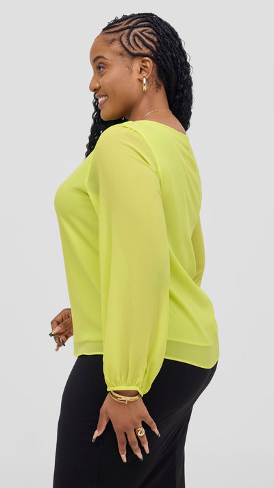 Vivo Basic Chiffon Bishop Sleeve Top (Double Layered) - Yellow - Shopzetu
