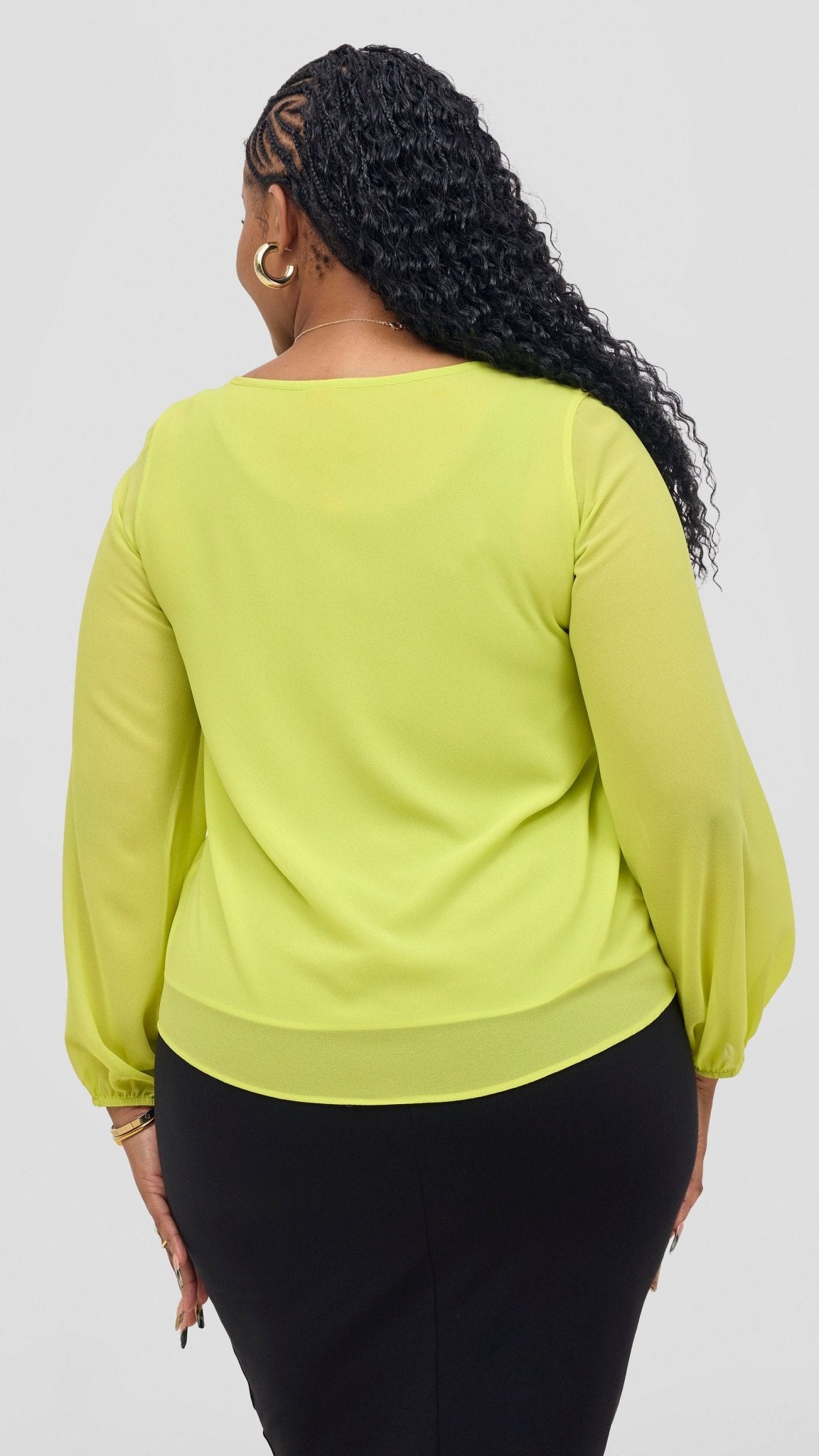 Vivo Basic Chiffon Bishop Sleeve Top (Double Layered) - Yellow - Shopzetu