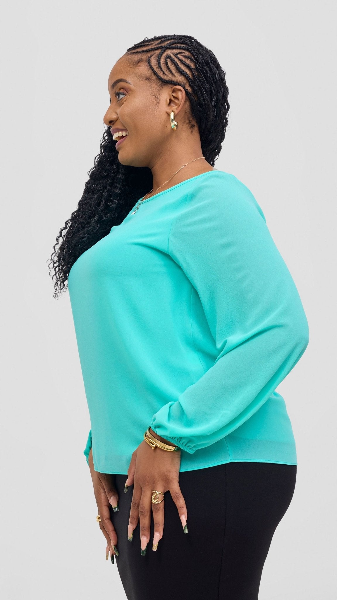 Vivo Basic Chiffon Bishop Sleeve Top (Double Layered) - Sea Green - Shopzetu