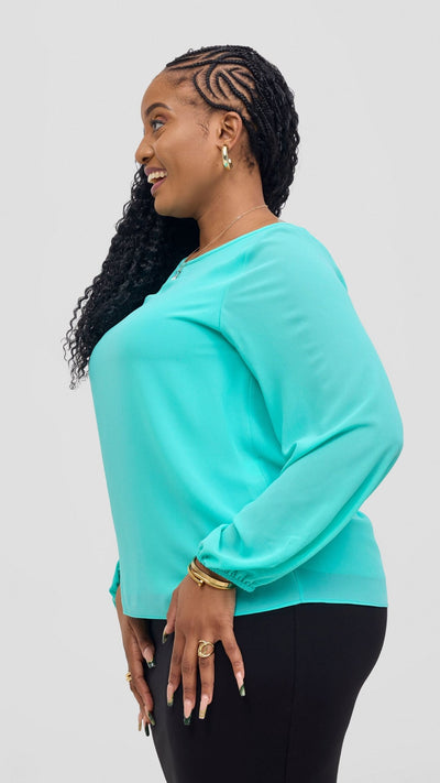 Vivo Basic Chiffon Bishop Sleeve Top (Double Layered) - Sea Green - Shopzetu