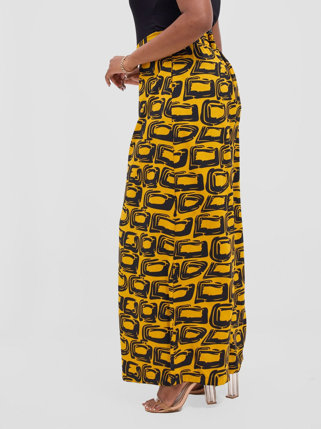 Vivo Basic Crepe Pants - Mustard / Black Umbo Print - Shopzetu