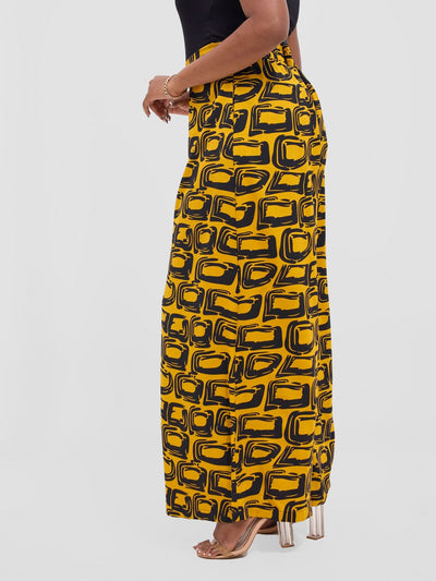Vivo Basic Crepe Pants - Mustard / Black Umbo Print - Shopzetu