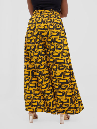 Vivo Basic Crepe Pants - Mustard / Black Umbo Print - Shopzetu