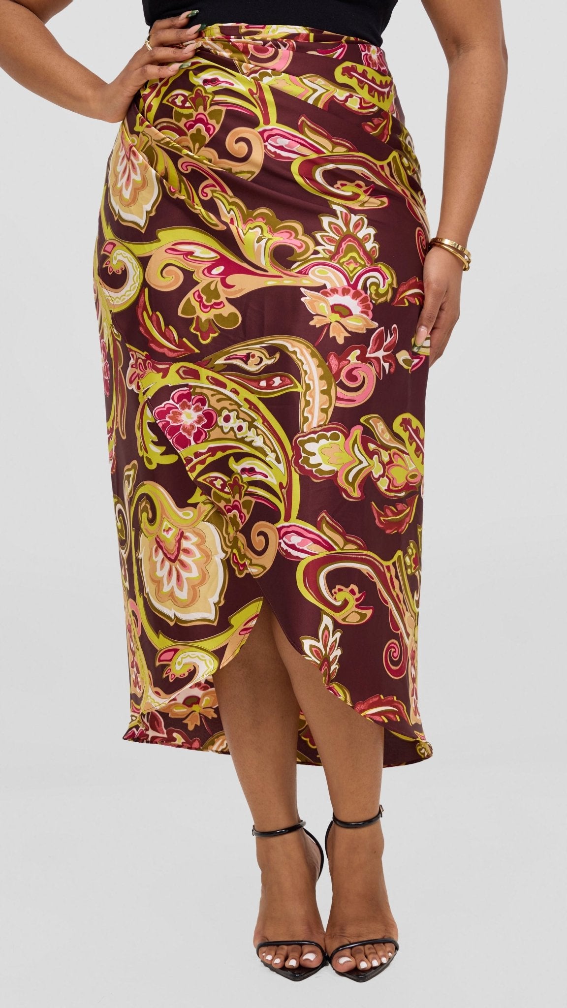 Vivo Sarong Skirt - Burgundy / Tan Print - Shopzetu