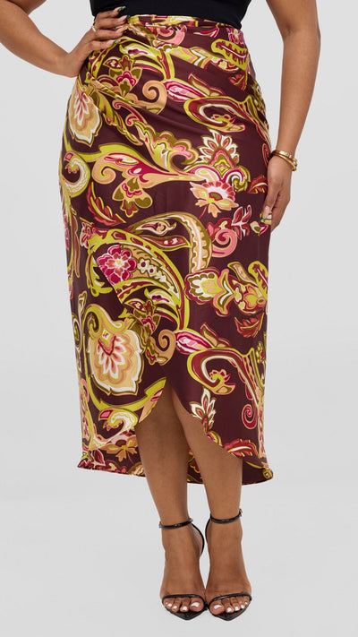 Vivo Sarong Skirt - Burgundy / Tan Print - Shopzetu