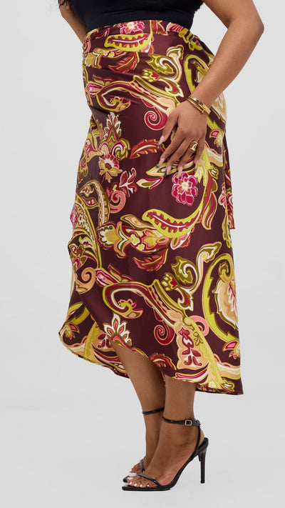 Vivo Sarong Skirt - Burgundy / Tan Print - Shopzetu