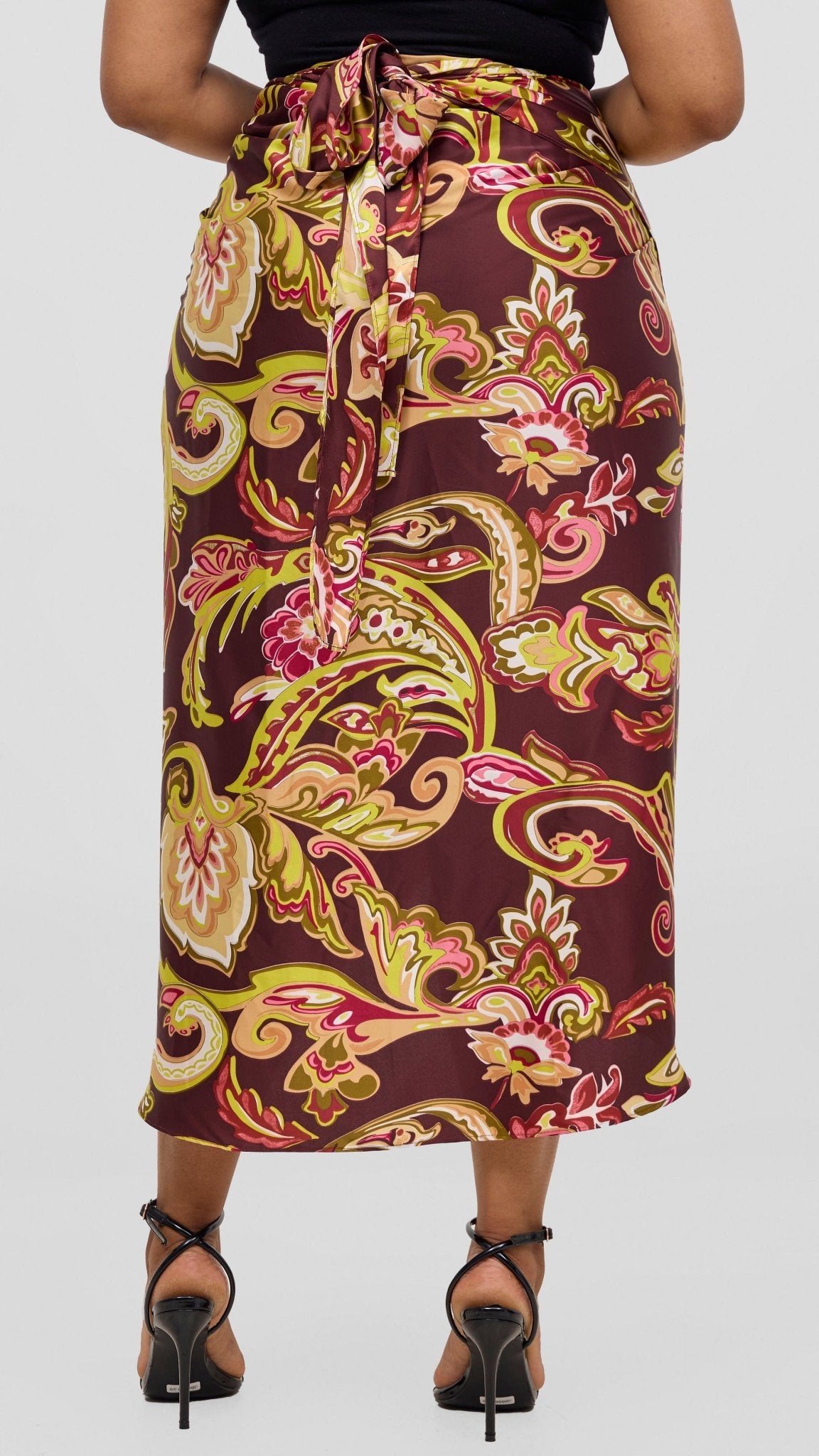 Vivo Sarong Skirt - Burgundy / Tan Print - Shopzetu