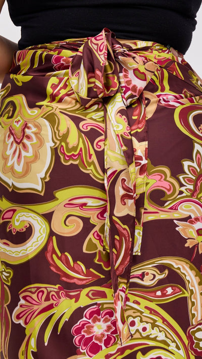 Vivo Sarong Skirt - Burgundy / Tan Print - Shopzetu