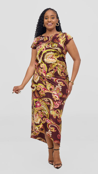 Vivo Sarong Skirt - Burgundy / Tan Print - Shopzetu