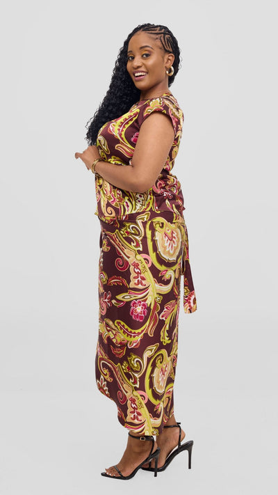 Vivo Sarong Skirt - Burgundy / Tan Print - Shopzetu