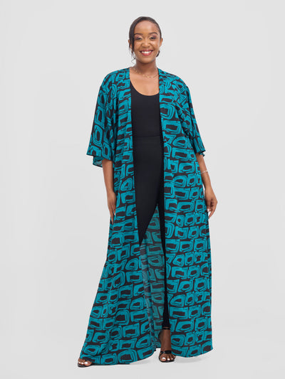 Vivo Alek 3/4 sleeve A-Line Kimono - Teal / Black Umbo Print