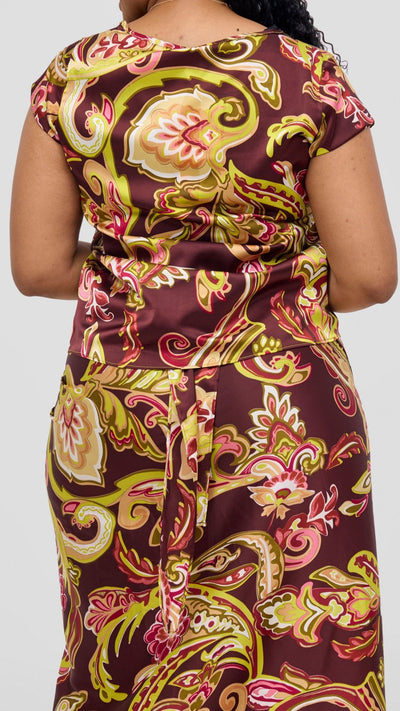 Vivo Sarong Skirt - Burgundy / Tan Print - Shopzetu