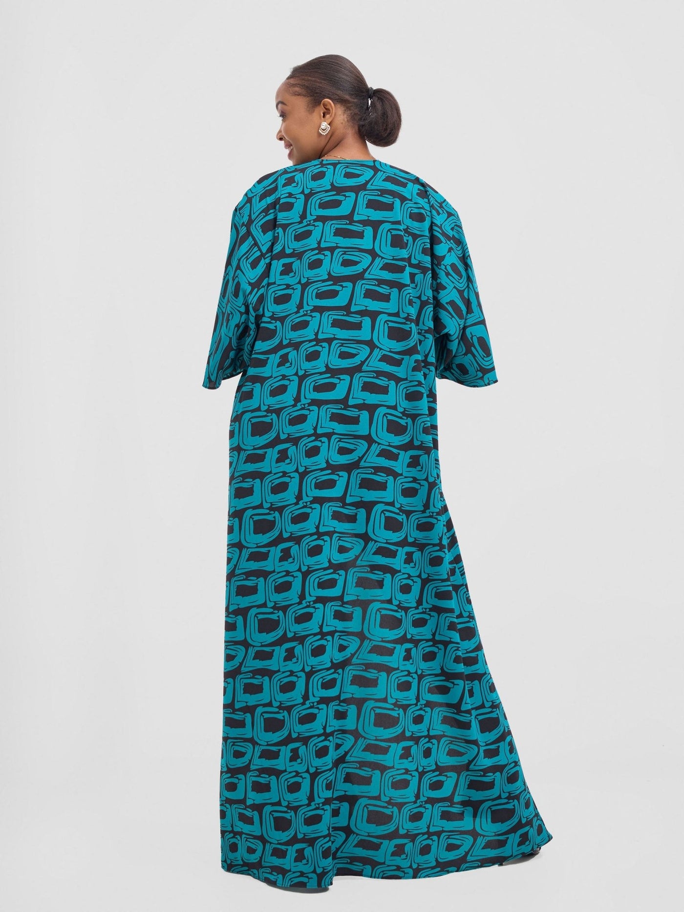 Vivo Alek 3/4 sleeve A - Line Kimono - Teal / Black Umbo Print - Shopzetu