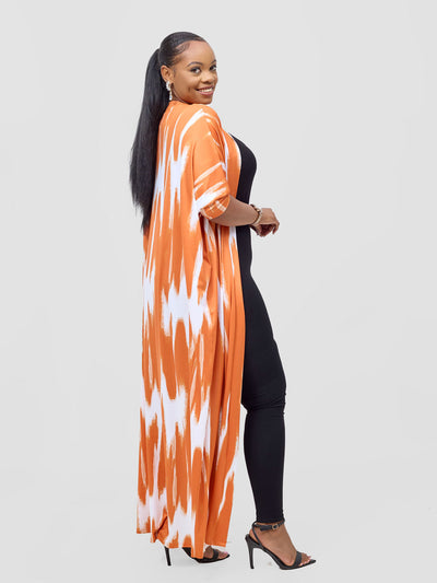Vivo Nkasi Maxi Kimono - White / Orange Shibori Print - Shopzetu