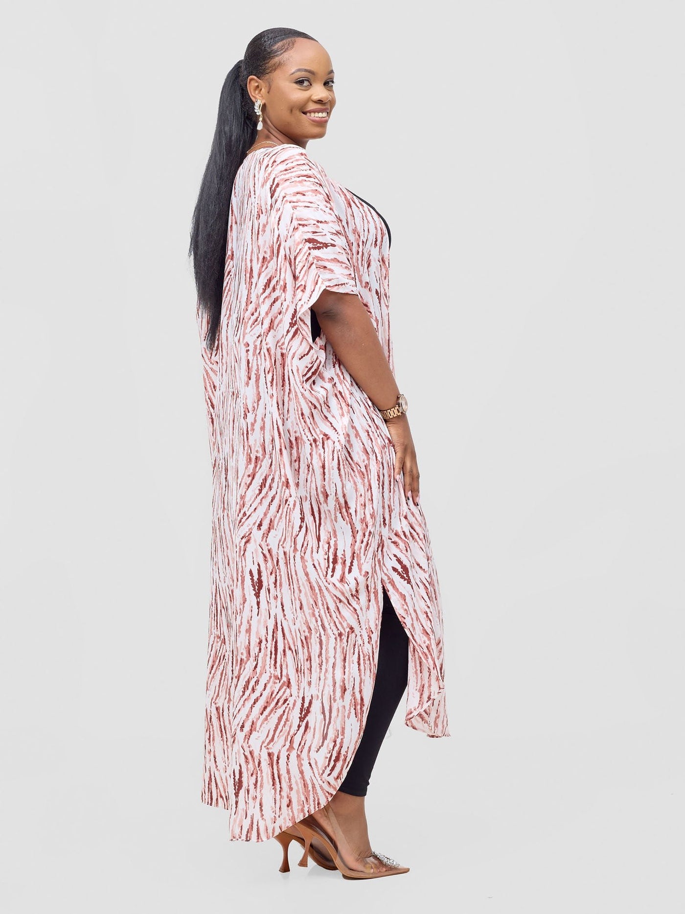 Vivo Chiffon Wide Kimono - Peach / White Print - Shopzetu