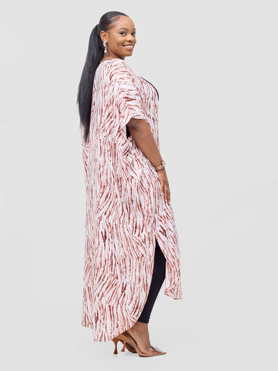 Vivo Chiffon Wide Kimono - Peach / White Print - Shopzetu