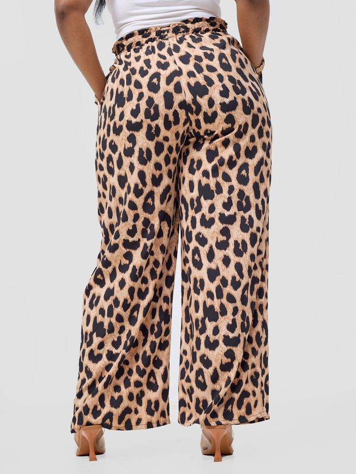 Vivo Sanali Wide Leg Pants - Taupe Animal Print - Shopzetu