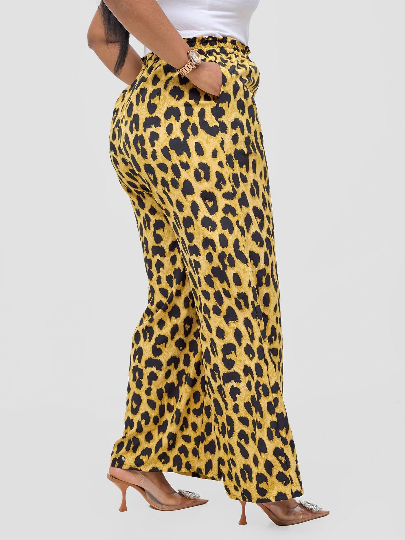 Vivo Sanali Wide Leg Pants - Dark Mustard Animal Print - Shopzetu
